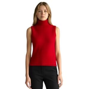 Veronica Beard NWT Red Sleeveless Turtleneck Cashmere Sweater-Medium